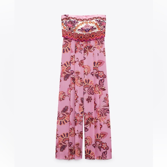 ZARA STRAPLESS FLORAL PRINT JUMPSUIT - Picture 14 of 16